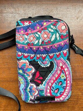 Vera Bradley Zip ID Case Crossbody Phone Holder Badge Wallet Haymarket Paisley